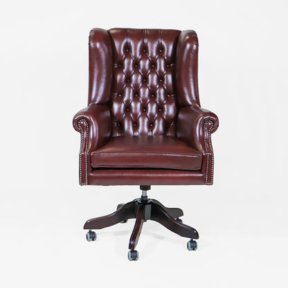 Chesterfield Bürostuhl "Roll Arm" – Rotes Leder & hohe Rückenlehne - Sofort lieferbar