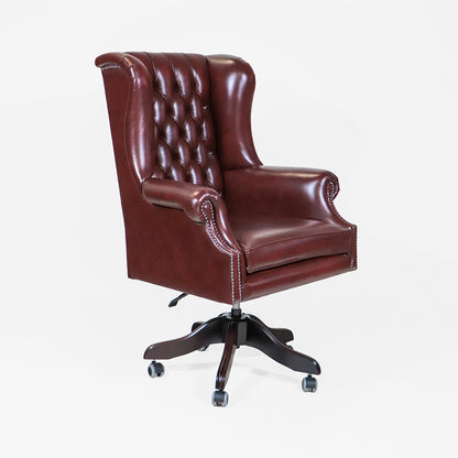 Chesterfield Bürostuhl "Roll Arm" – Rotes Leder & hohe Rückenlehne - Sofort lieferbar