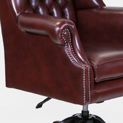 Chesterfield Bürostuhl "Roll Arm" – Rotes Leder & hohe Rückenlehne - Sofort lieferbar