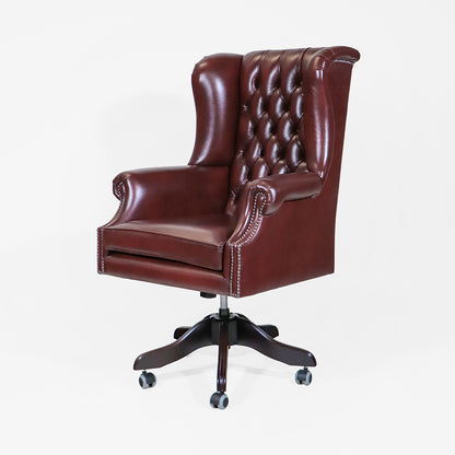 Chesterfield Bürostuhl "Roll Arm" – Rotes Leder & hohe Rückenlehne - Sofort lieferbar