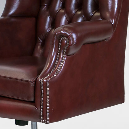 Chesterfield Bürostuhl "Roll Arm" – Rotes Leder & hohe Rückenlehne - Sofort lieferbar