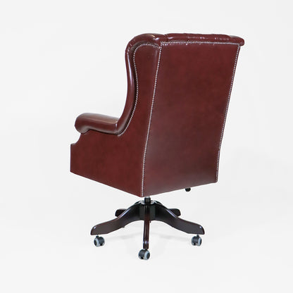 Chesterfield Bürostuhl "Roll Arm" – Rotes Leder & hohe Rückenlehne - Sofort lieferbar