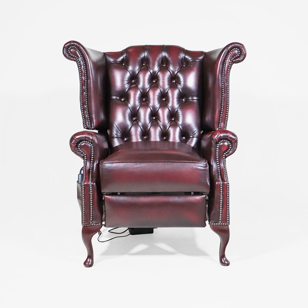 Chesterfield Relaxsessel Scroll Wing elektrisch Antique Red Fernsehsessel - Sofort Lieferbar