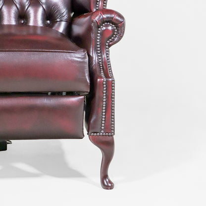 Chesterfield Relaxsessel Scroll Wing elektrisch Antique Red Fernsehsessel - Sofort Lieferbar