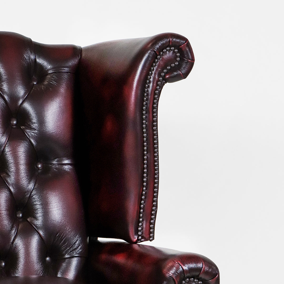 Chesterfield Relaxsessel Scroll Wing elektrisch Antique Red Fernsehsessel - Sofort Lieferbar