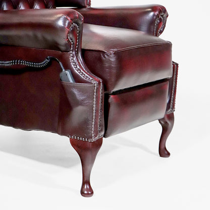 Chesterfield Relaxsessel Scroll Wing elektrisch Antique Red Fernsehsessel - Sofort Lieferbar