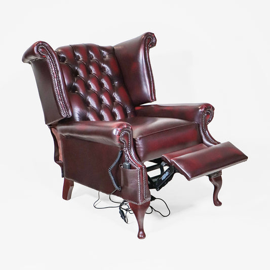 Chesterfield Relaxsessel Scroll Wing elektrisch Antique Red Fernsehsessel - Sofort Lieferbar
