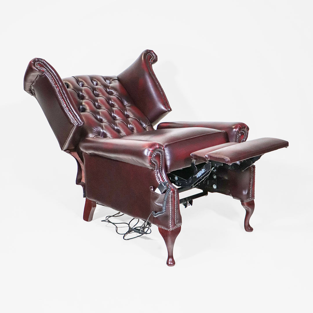 Chesterfield Relaxsessel Scroll Wing elektrisch Antique Red Fernsehsessel - Sofort Lieferbar