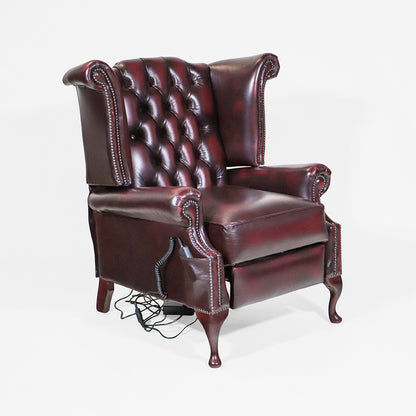 Chesterfield Relaxsessel Scroll Wing elektrisch Antique Red Fernsehsessel - Sofort Lieferbar