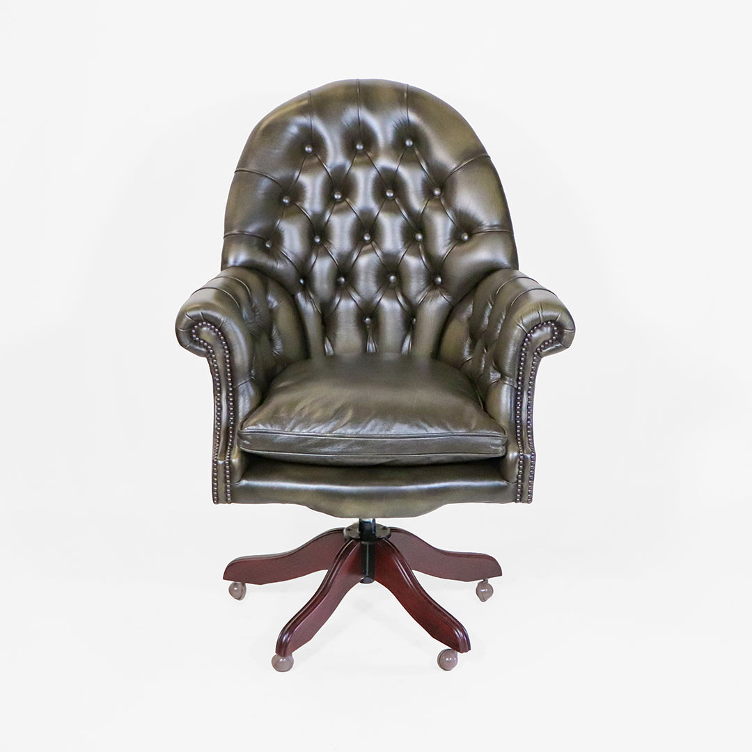 Chesterfield Bürostuhl "Board Chair" aus Leder in Olive Grün - Sofort Lieferbar