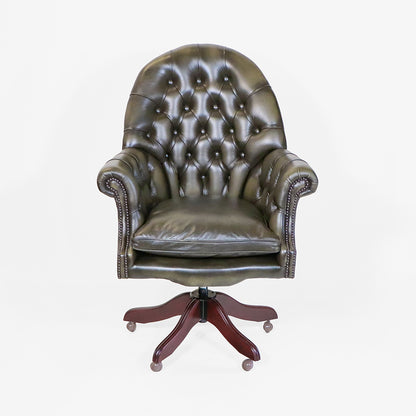 Chesterfield Bürostuhl "Board Chair" aus Leder in Olive Grün - Sofort Lieferbar
