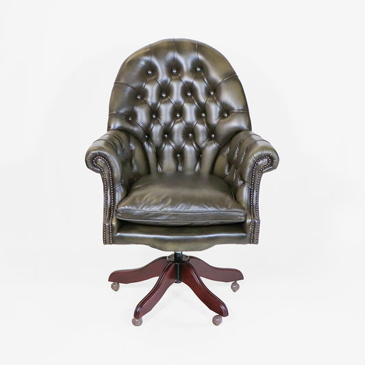 Chesterfield Bürostuhl "Board Chair" aus Leder in Olive Grün - Sofort Lieferbar
