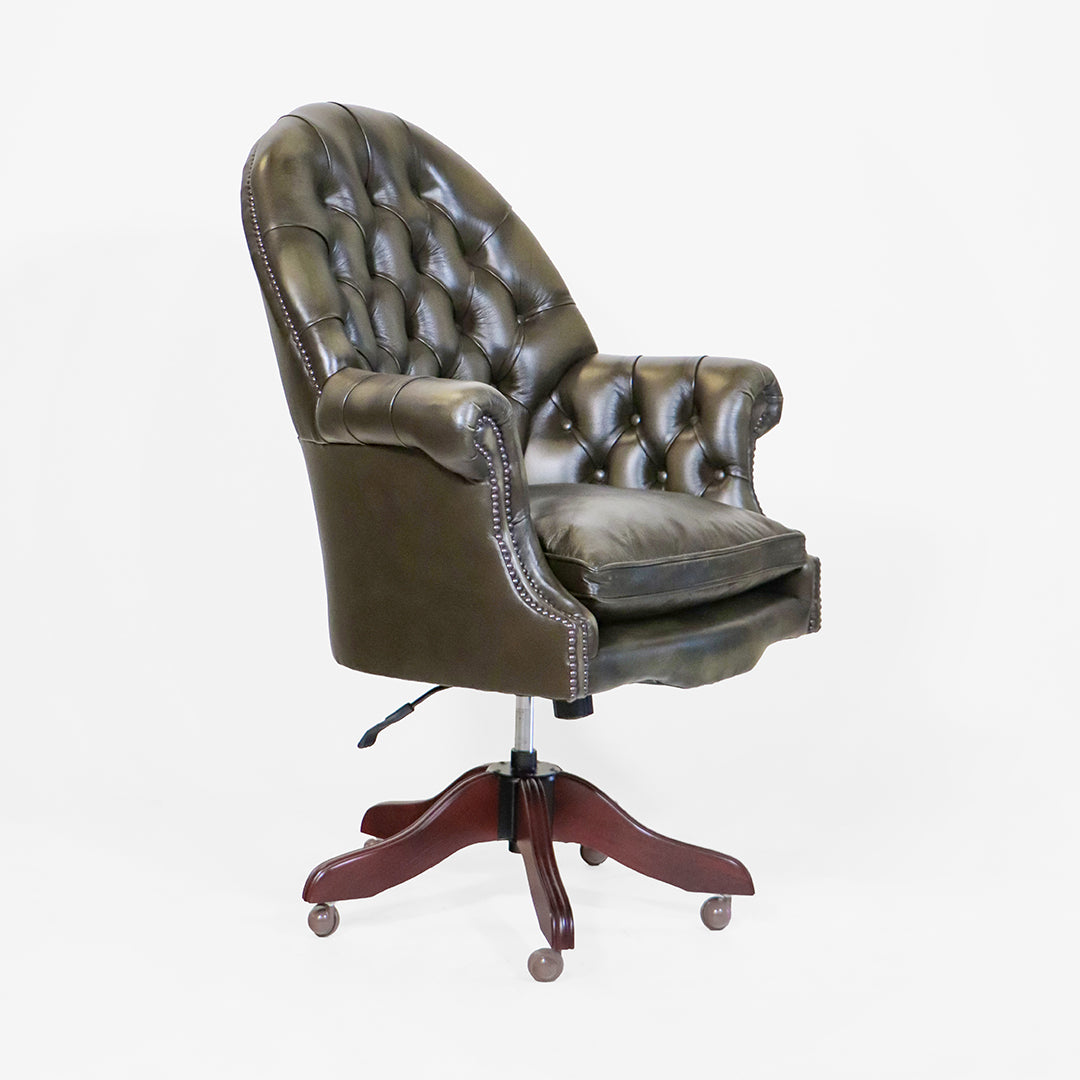 Chesterfield Bürostuhl "Board Chair" aus Leder in Olive Grün - Sofort Lieferbar