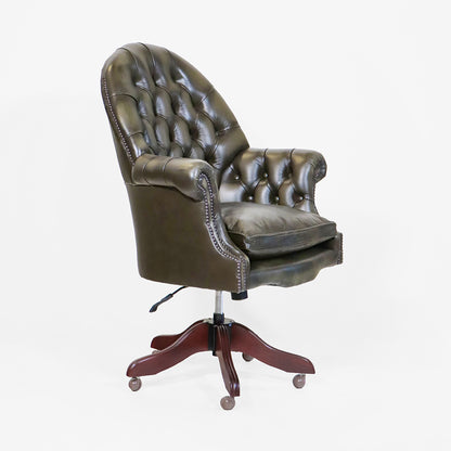 Chesterfield Bürostuhl "Board Chair" aus Leder in Olive Grün - Sofort Lieferbar