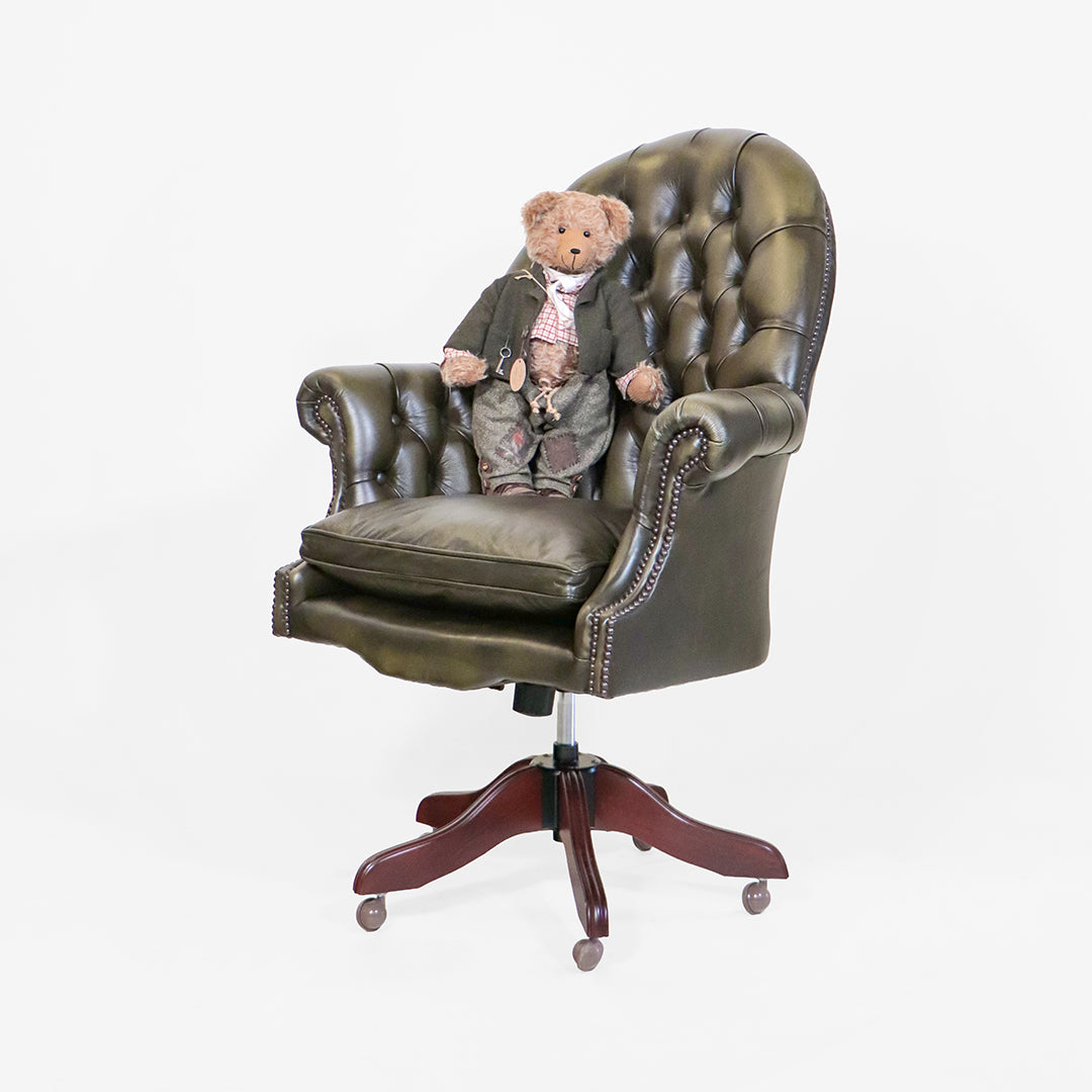 Chesterfield Bürostuhl "Board Chair" aus Leder in Olive Grün - Sofort Lieferbar