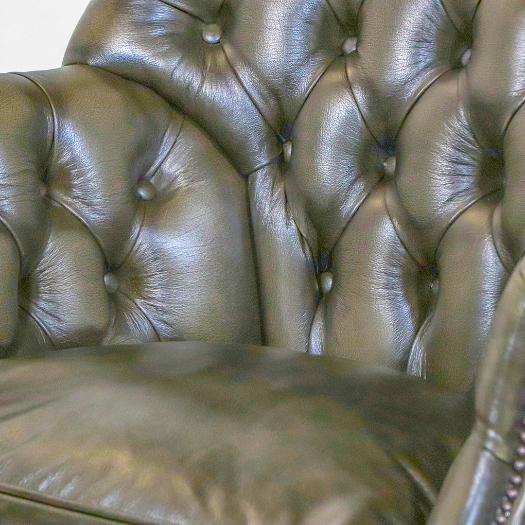 Chesterfield Bürostuhl "Board Chair" aus Leder in Olive Grün - Sofort Lieferbar