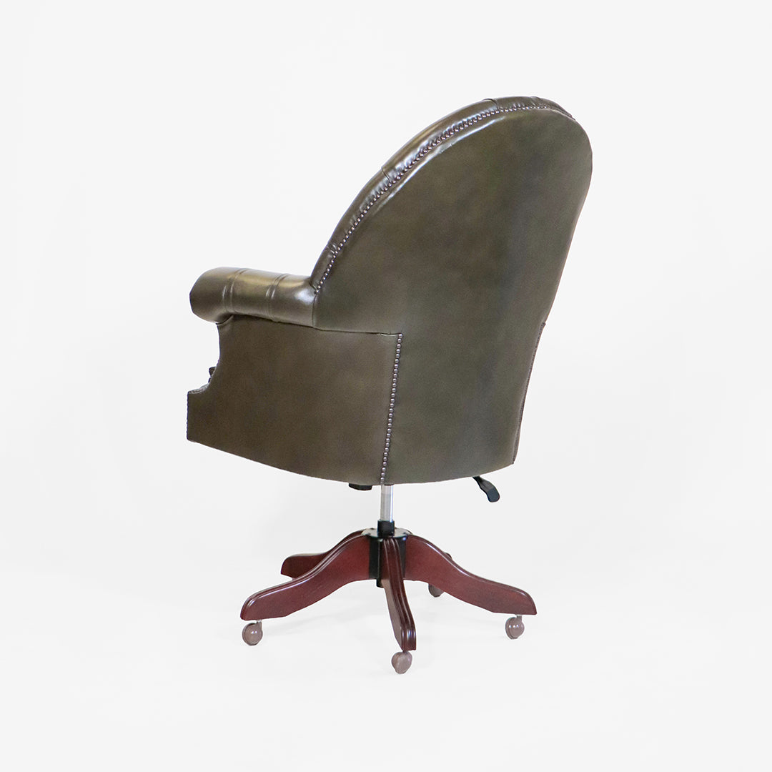 Chesterfield Bürostuhl "Board Chair" aus Leder in Olive Grün - Sofort Lieferbar