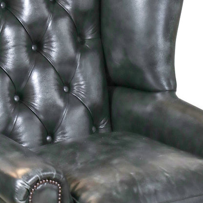 "York" Chesterfield Ohrensessel in Birch Antique Black Leder - Sofort Lieferbar