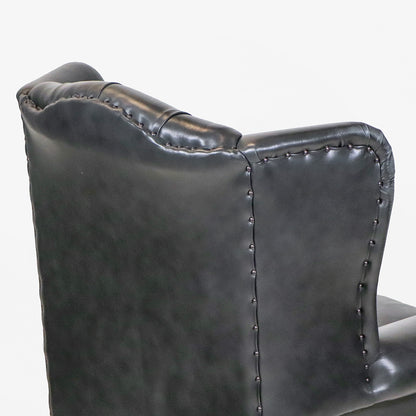 "York" Chesterfield Ohrensessel in Birch Antique Black Leder - Sofort Lieferbar