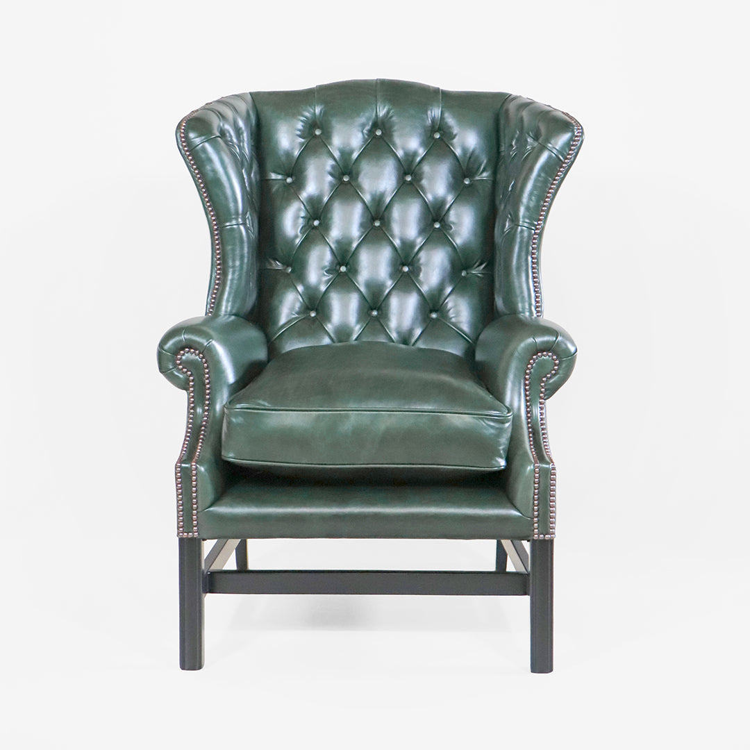 Chesterfield Ohrensessel "Kensington Wing Chair“ – Dunkelgrünes Leder – Sofort lieferbar