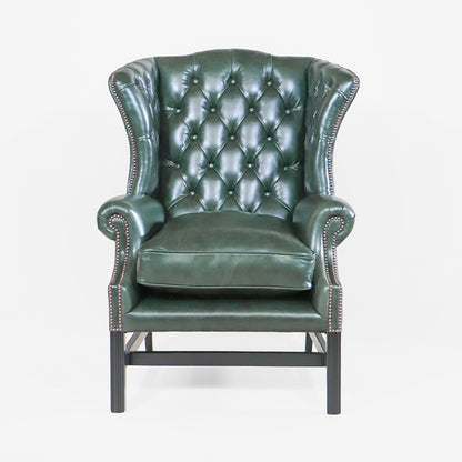 Chesterfield Ohrensessel "Kensington Wing Chair“ – Dunkelgrünes Leder – Sofort lieferbar