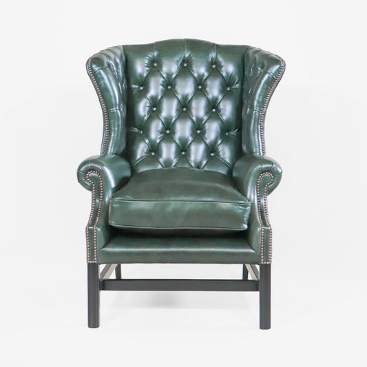 Chesterfield Ohrensessel "Kensington Wing Chair“ – Dunkelgrünes Leder – Sofort lieferbar
