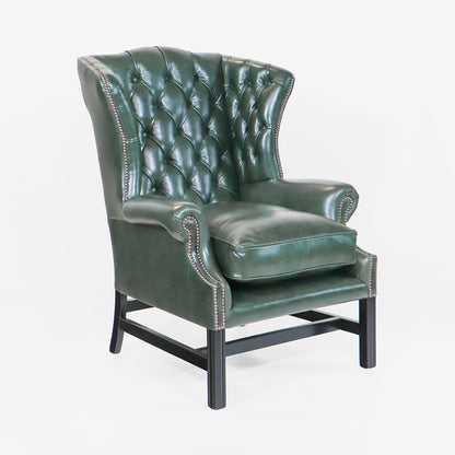 Chesterfield Ohrensessel "Kensington Wing Chair“ – Dunkelgrünes Leder – Sofort lieferbar