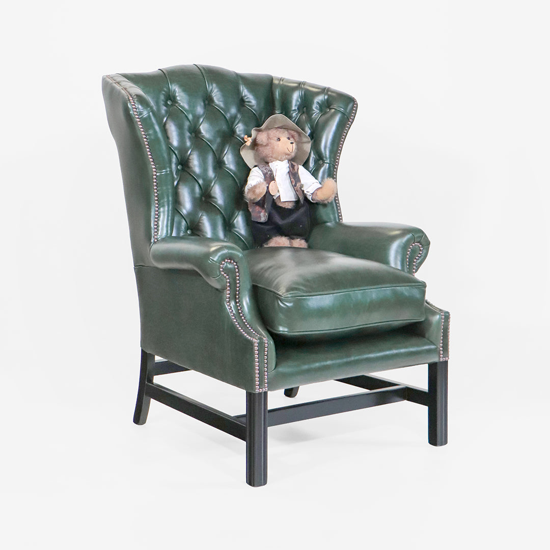 Chesterfield Ohrensessel "Kensington Wing Chair“ – Dunkelgrünes Leder – Sofort lieferbar