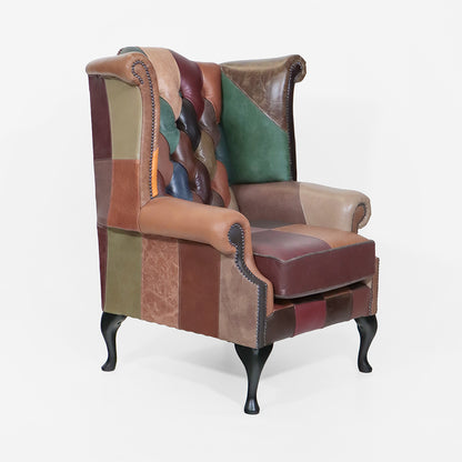 "Scroll Wing Chair" Patchwork Chesterfield Ohrensessel aus England - Sofort Lieferbar