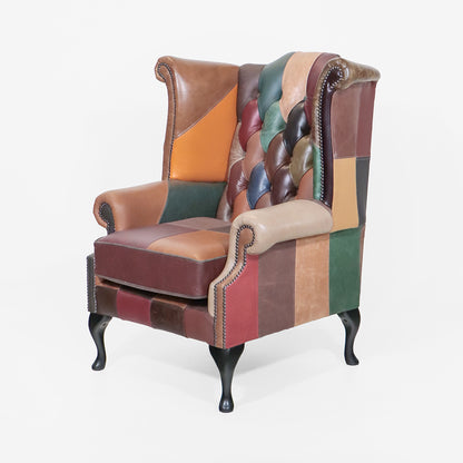 "Scroll Wing Chair" Patchwork Chesterfield Ohrensessel aus England - Sofort Lieferbar