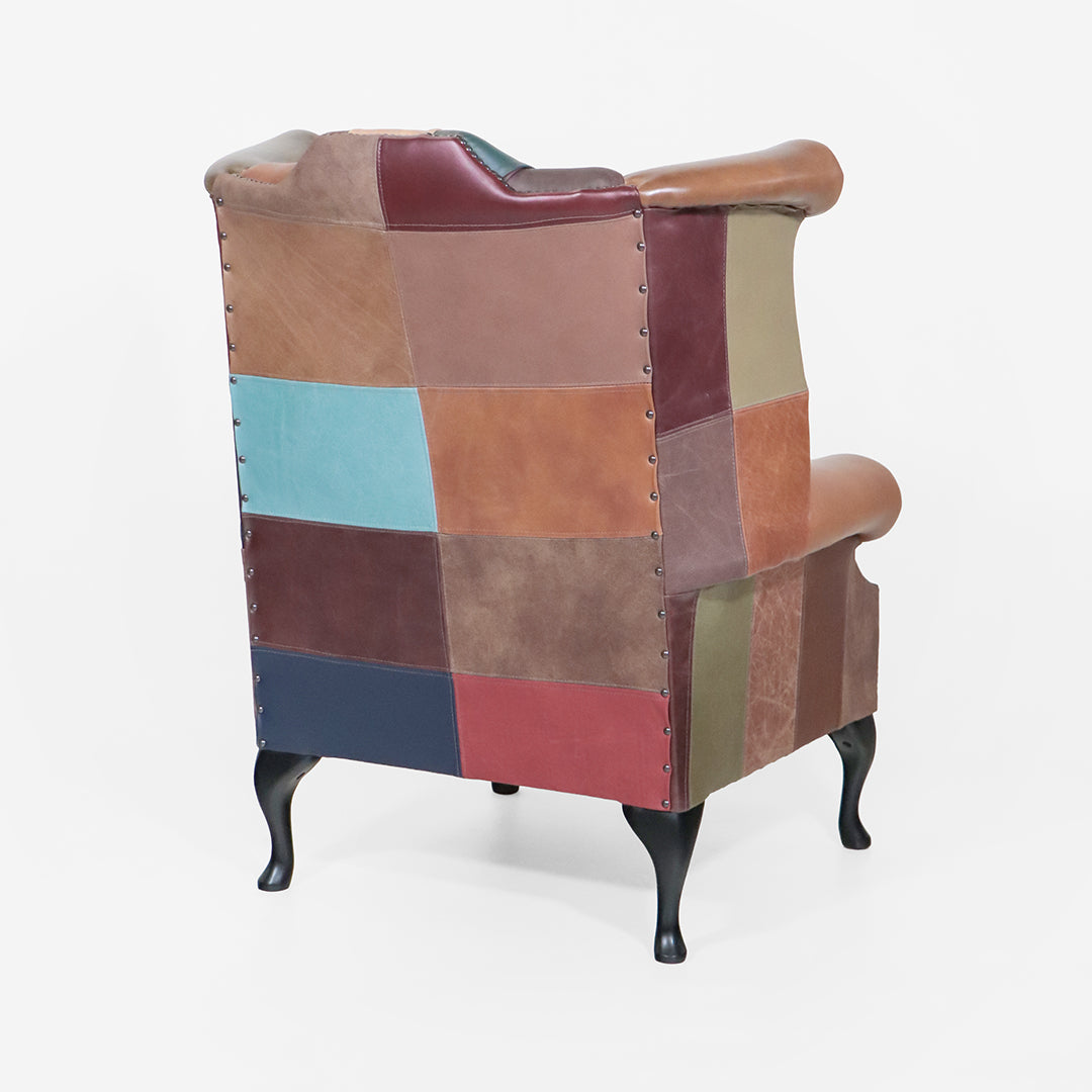 "Scroll Wing Chair" Patchwork Chesterfield Ohrensessel aus England - Sofort Lieferbar