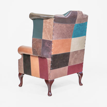 Chesterfield Ohrensessel „Scroll Wing Chair“ aus Patchwork-Leder - Sofort lieferbar