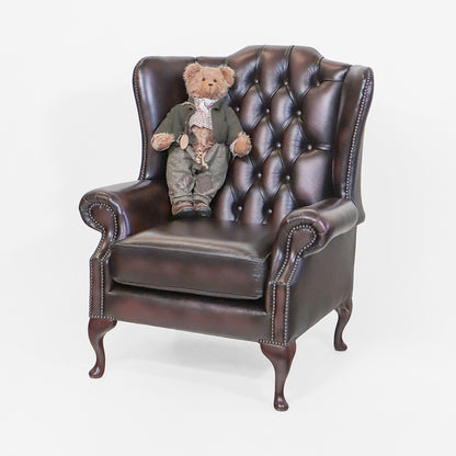 Chesterfield "Queen Anne" Ohrensessel aus Leder in Birch Antique Rust - Sofort Lieferbar
