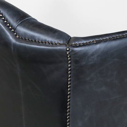 Chesterfield Wing Chair "Queen Anne" aus schwarzem Echtleder - Sofort lieferbar
