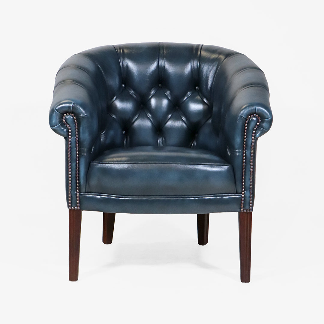 Blauer Chesterfield Ledersessel "Victorian Club Tub" – Englischer Clubsessel -  Sofort lieferbar