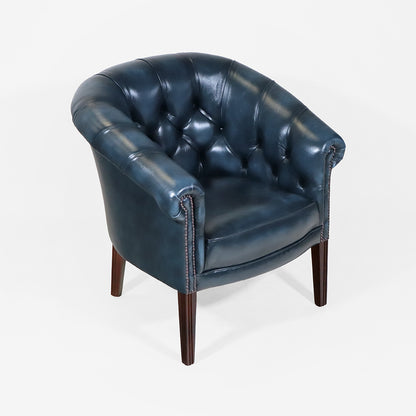 Blauer Chesterfield Ledersessel "Victorian Club Tub" – Englischer Clubsessel -  Sofort lieferbar