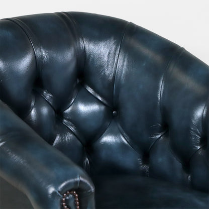 Blauer Chesterfield Ledersessel "Victorian Club Tub" – Englischer Clubsessel -  Sofort lieferbar