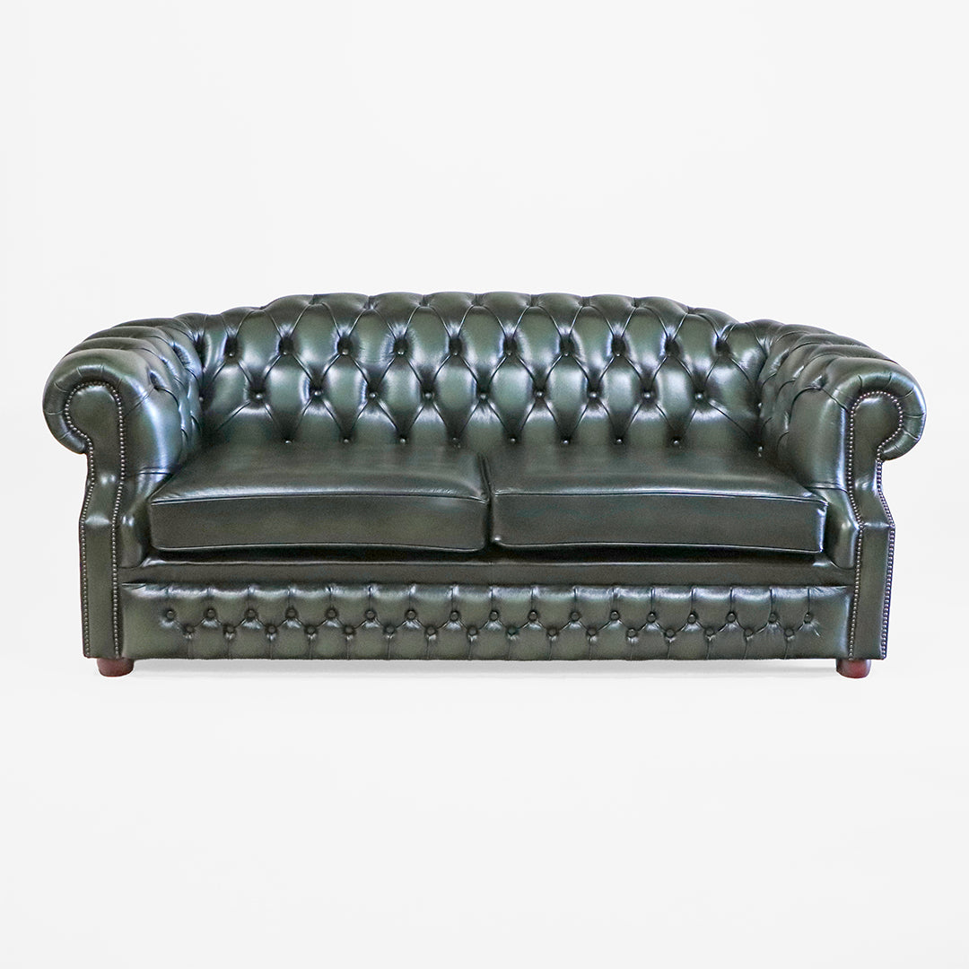 Chesterfield Sofa grün Leder "Brighton" - 3-Sitzer Sofa aus England - Sofort Lieferbar