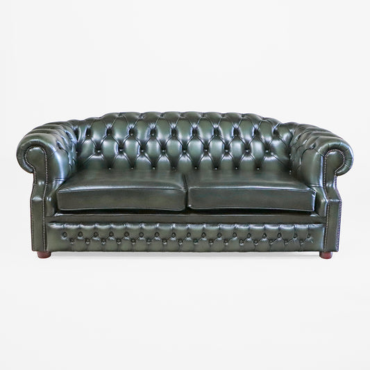 Chesterfield Sofa grün Leder "Brighton" - 3-Sitzer Sofa aus England - Sofort Lieferbar
