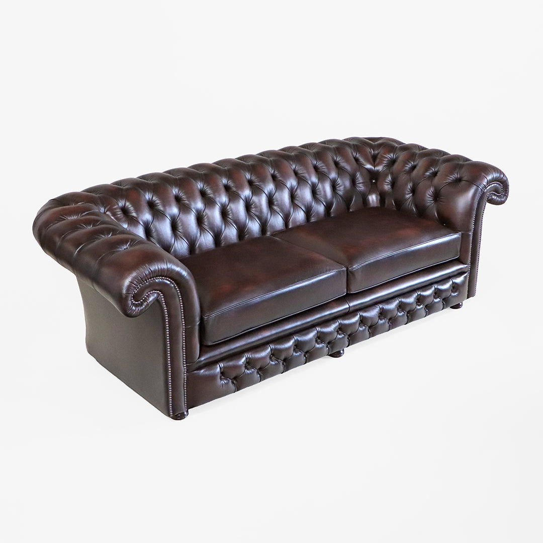 Braunes Chesterfield Ledersofa "Dexter“ – 3-Sitzer  - Sofort lieferbar