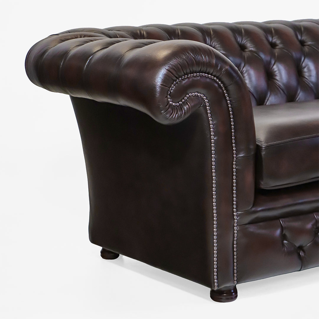 Braunes Chesterfield Ledersofa "Dexter“ – 3-Sitzer  - Sofort lieferbar