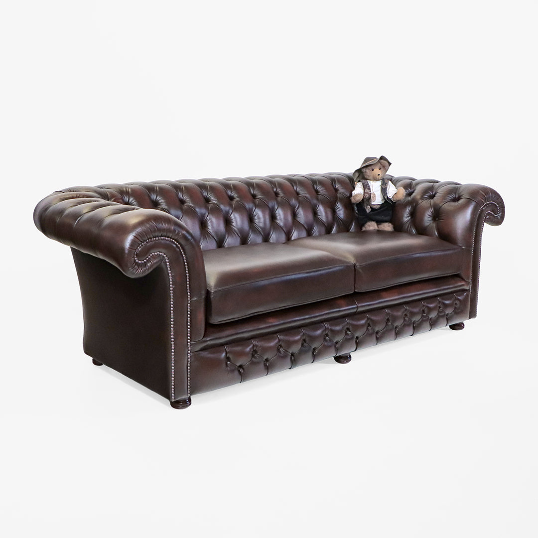 Braunes Chesterfield Ledersofa "Dexter“ – 3-Sitzer  - Sofort lieferbar
